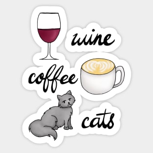 Wine Coffee Cats Sticker